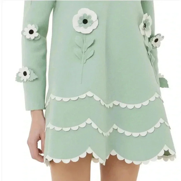 $1695 VIVETTA 3D EMBROIDERED BABY DOLL DRESS Sz 40 / S AquaMint Green - Picture 7 of 16